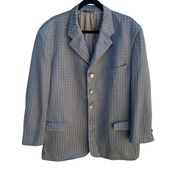 Morvati Italian Mens Super 100s Wool Gray Pinstripe Pearlized Buttons Blazer 50L - Picture 1 of 10